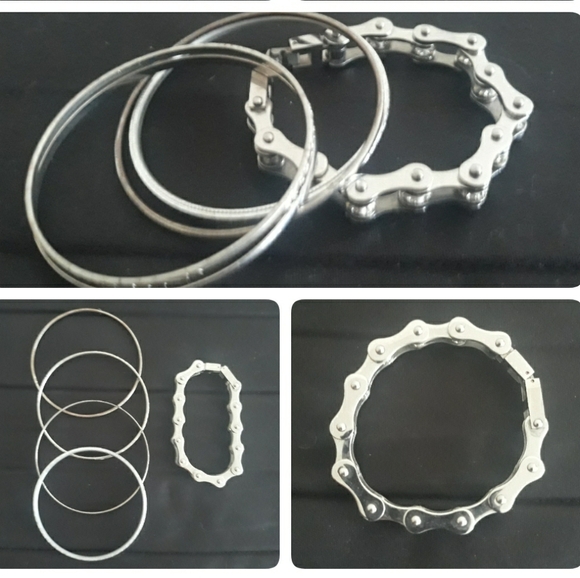 ATC Rhinestone Bike Chain Bracelet 7" + Silver Tone Bangle Bracelets - Picture 1 of 15